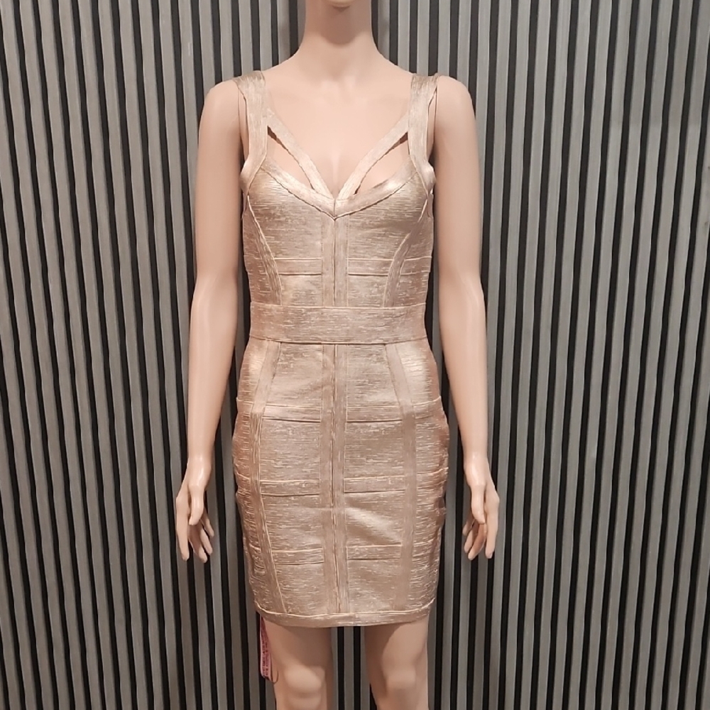 Elegant Bandage Gold Sleeveless Dress SIZE LARGE NEW